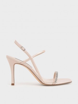 Charles & Keith Gem-Embellished Riemchen Sandals Beige | KJGF45019