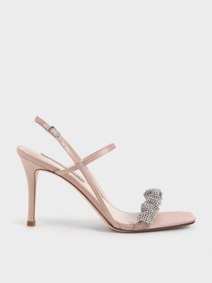 Charles & Keith Gem-Embellished Satin Stiletto Sandals Rosa | KCFP71698