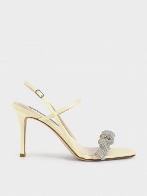 Charles & Keith Gem-Embellished Satin Stiletto Sandals Gelb | GABU79610