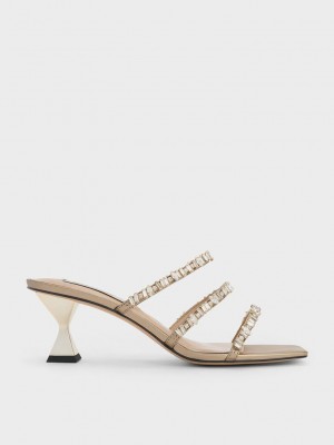 Charles & Keith Gem-Encrusted Metallic Riemchen Sandals Gold | ZTOH52430
