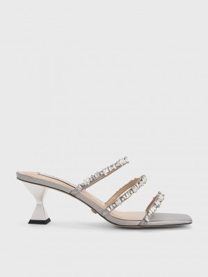 Charles & Keith Gem-Encrusted Metallic Riemchen Sandals Silber | DBLA27104