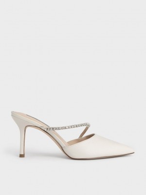 Charles & Keith Gem-Encrusted Stiletto Mules Rosa | ZSOG64910