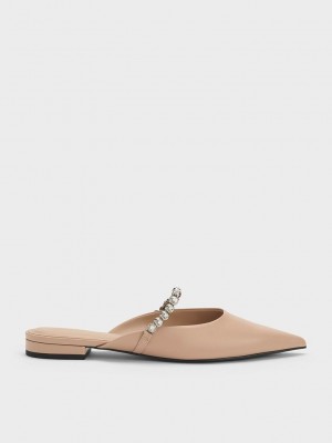 Charles & Keith Gem-Riemen Flache Mules Beige | NHPK84170