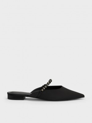 Charles & Keith Gem-Riemen Flache Mules Schwarz | HSOP97630