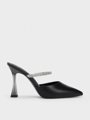 Charles & Keith Gem Riemen Mules Schwarz | XLUE64127