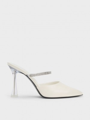 Charles & Keith Gem Riemen Mules Weiß | BZEC63428