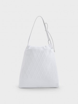 Charles & Keith Genoa Bow-Tie Gestrickt Bag Weiß | NDKB80327