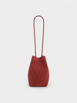 Charles & Keith Genoa Gestrickt Drawstring Bag Dunkelrot | TKOA74831