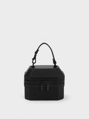 Charles & Keith Geometric Boxy Top Handle Bag Schwarz | FTBO38145