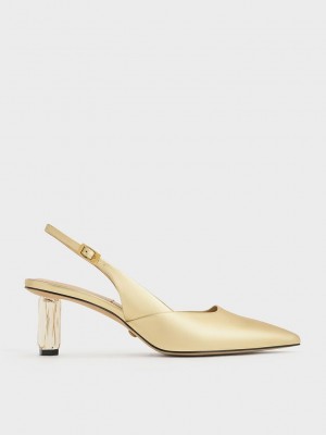 Charles & Keith Geometric Heel Slingback Pumps Gold | KQMC41956