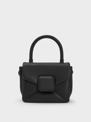 Charles & Keith Geometric Push-Lock Top Handle Bag Schwarz | KWVM38167