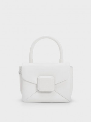Charles & Keith Geometric Push-Lock Top Handle Bag Weiß | HLUT53410