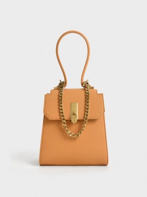 Charles & Keith Geometric Top Handle Chain-Link Bag Pumpkin | HZRG91286