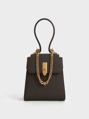 Charles & Keith Geometric Top Handle Chain-Link Bag Dunkel | GBKY01267