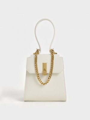 Charles & Keith Geometric Top Handle Chain-Link Bag Weiß | BDOK31056