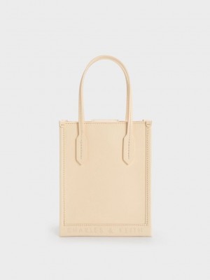 Charles & Keith Geometric Tote Bag Beige | DGFW53098