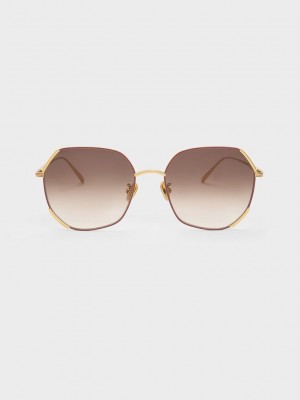 Charles & Keith Geometric Wire-Frame Butterfly Sunglasses Dunkelrot | FNDM32861