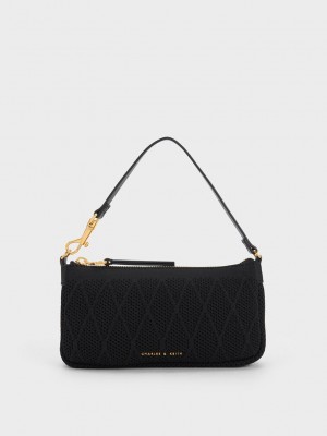 Charles & Keith Geona Gestrickt Phone Pouch Schwarz | IANB26051