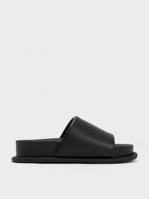 Charles & Keith Gepolstert Riemen Badelatschen Sandals Schwarz | DONR68420