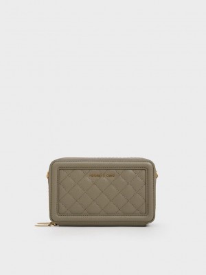 Charles & Keith Gesteppt Boxy Long Wallet Khaki | YLZT63807