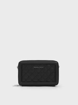Charles & Keith Gesteppt Boxy Long Wallet Schwarz | JAGY03496
