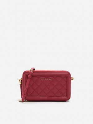 Charles & Keith Gesteppt Boxy Long Wallet Rot | CQMK69103