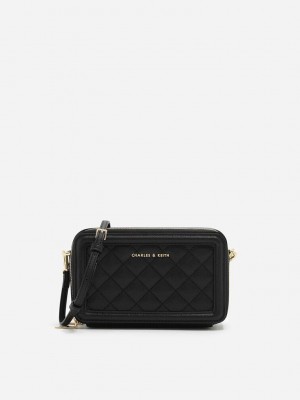 Charles & Keith Gesteppt Boxy Long Wallet Schwarz | WXLK25069