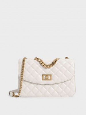 Charles & Keith Gesteppt Chain Bag Weiß | WRLA62854