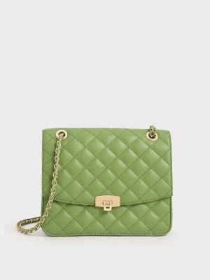 Charles & Keith Gesteppt Chain Riemen Clutch Grün | KATM09712