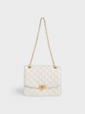 Charles & Keith Gesteppt Chain Riemen Clutch Weiß | CFWN20593