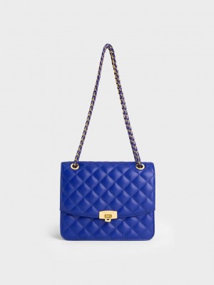 Charles & Keith Gesteppt Chain Riemen Clutch Tiefesblau | VHXO91063