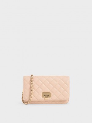 Charles & Keith Gesteppt Flip-Lock Clutch Beige | HJWO31024