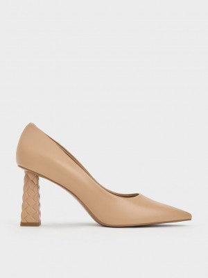 Charles & Keith Gesteppt Heel Pointed-Kappe Pumps Beige | GRMB46975