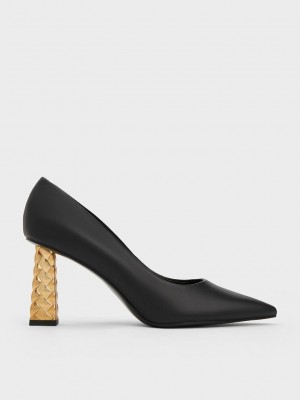 Charles & Keith Gesteppt Heel Pointed-Kappe Pumps Schwarz | EYHI41368