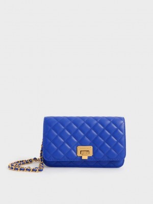Charles & Keith Gesteppt Push-Lock Clutch Cerulean | PTRL42903
