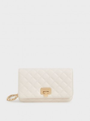 Charles & Keith Gesteppt Push-Lock Clutch Weiß | YFLB86259