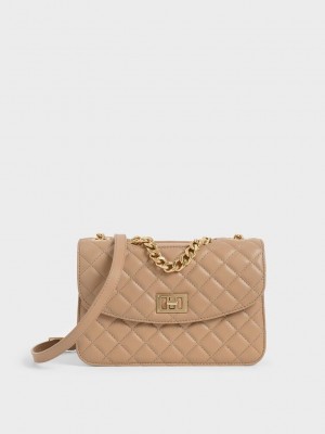 Charles & Keith Gesteppt Turn-Lock Clutch Beige | SYRO49618