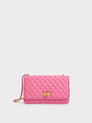 Charles & Keith Gesteppt Turn-Lock Evening Clutch Rosa | LOID58720