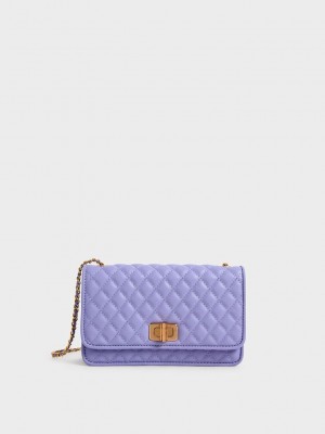 Charles & Keith Gesteppt Turn-Lock Evening Clutch Lila | VEZJ48137
