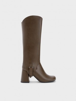 Charles & Keith Gigi Block Heel Knee-High Boots Dunkelbraun | OAUB50768