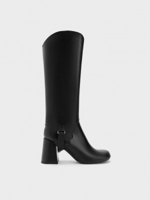 Charles & Keith Gigi Block Heel Knee-High Boots Schwarz | WATM23098