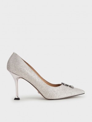 Charles & Keith Glitter Gem-Embellished Pumps Silber | QRAB53741
