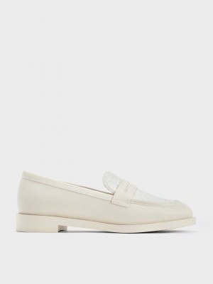 Charles & Keith Gretel Tweed Penny Loafers Rosa | MKFP46253