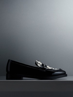 Charles & Keith Gretel Tweed Penny Loafers Schwarz | EYQW13750