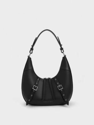 Charles & Keith Grommet Crescent Hobo Bag Schwarz | CJVP63928