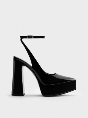 Charles & Keith Guinevere Lack Plattform Pumps Schwarz | OZSA27980