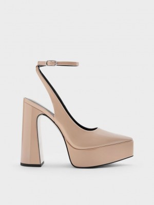 Charles & Keith Guinevere Lack Plattform Pumps Beige | OWNK43796