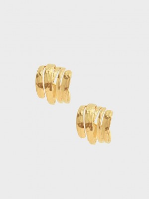 Charles & Keith Hammered Huggie Hoop Earrings Gold | CBLT67350