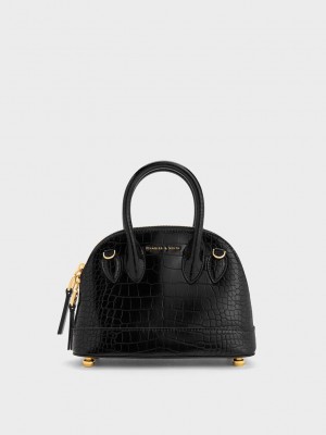 Charles & Keith Harmonee Croc-Embossed Bowling Bag Schwarz | KIWA68905