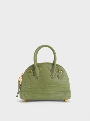 Charles & Keith Harmonee Croc-Embossed Bowling Bag Olivgrün | ZEVC58710
